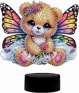 Sulunmo Diamond Painting Night Light Diamond Art Table Lamps Gem Art LED Lights Gem Painting Desk Lamp Mosaic Kits for Adults DIY Kits for Adults(Butterfly Bear-27)