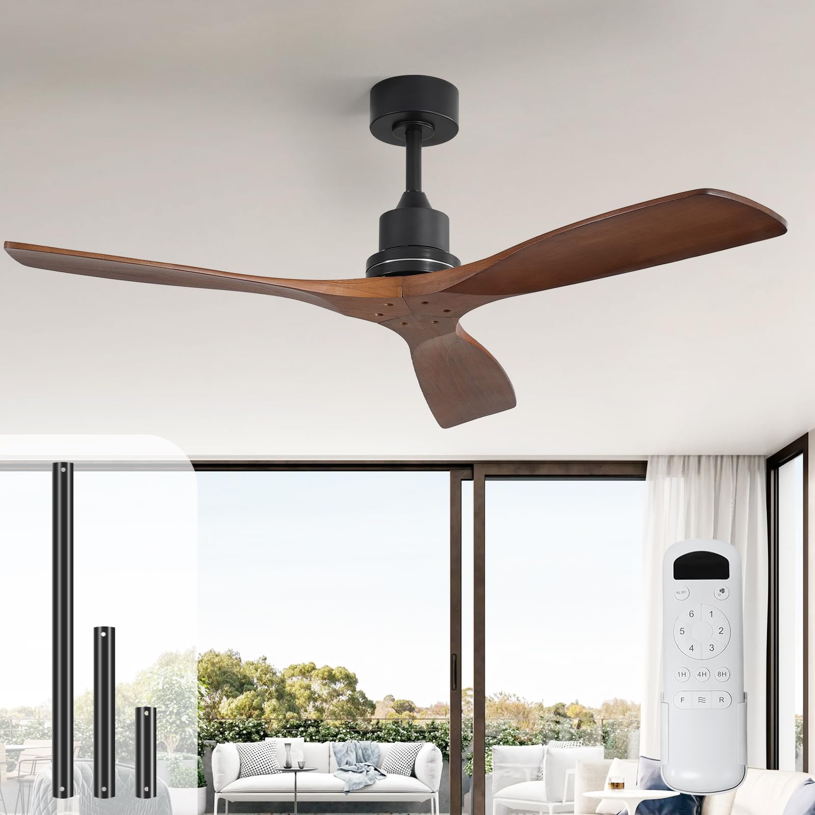 Sofucor 52 Inch Low Profile Ceiling Fan No Light – 3 Wood Blades, Flush Mount, Quiet DC Motor, Remote Control - View #9