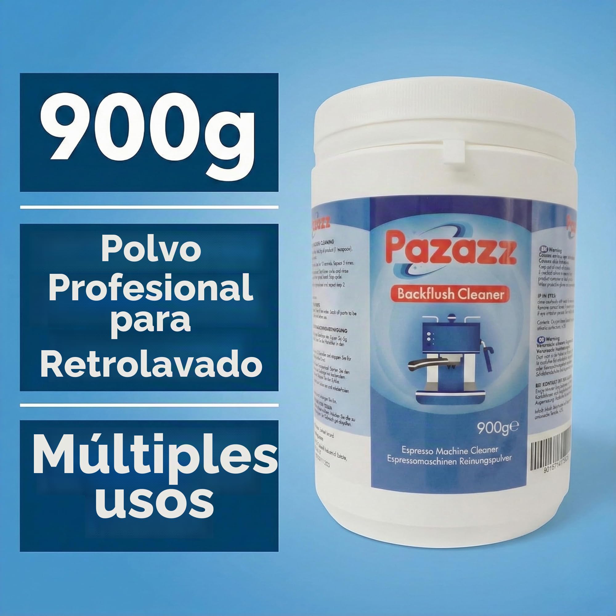 PAZAZZ Limpiador de Residuos de Café – Polvo de Limpieza para Retroenjuague en Grupos de Cafeteras Espresso y Portafiltros – Limpieza Profesional Profunda – Pack de 6