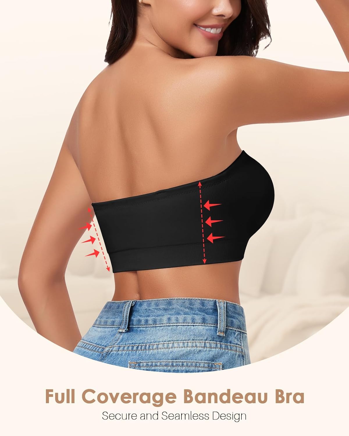 Strapless Bra for Women Bandeau Bras Seamless Wireless Padded Bandeau Top Non-Slip Tube Top - Image 2