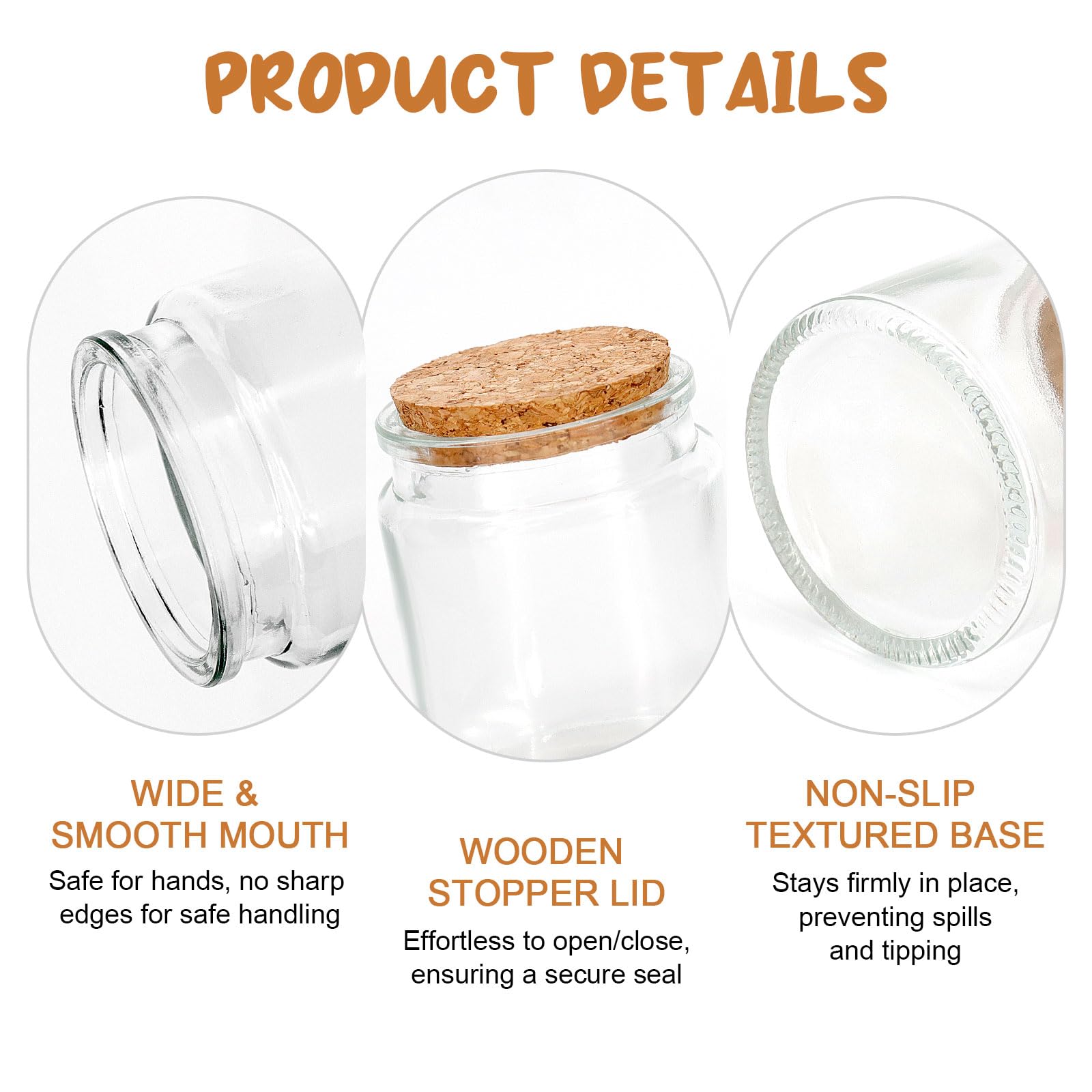 Acetiti 6 Pack 7 oz Glass Jars with Cork Stopper Lids - Image 3