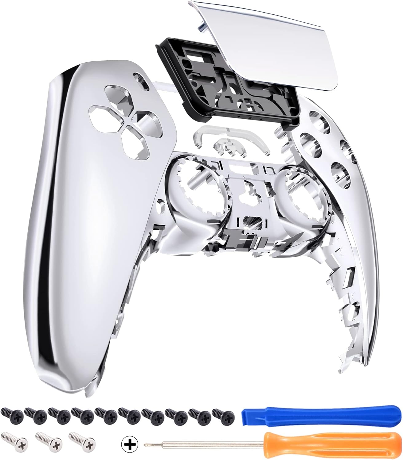 eXtremeRate Chrome Silver Glossy Touchpad Front Top Shell Compatible with ps5 Controller BDM-010 020 030 040 050, DIY Replacement Shell Custom Touch Pad Cover Compatible with ps5 Controller