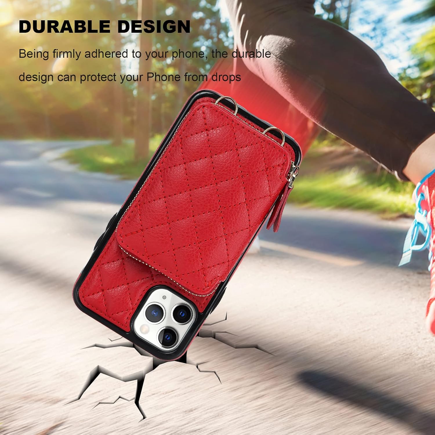 Bocasal Crossbody Wallet Case for iPhone 11 Pro, RFID Blocking PU Leather Zipper Handbag Purse Flip Cover, Kickstand Folio Case with Card Slots Holder Wrist Strap Lanyard 5.8 Inch (Red)