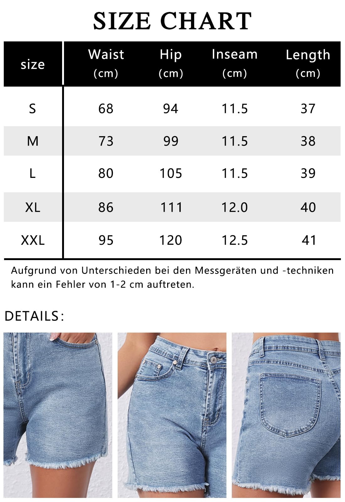Alaster Queen Pantaloncini da donna elasticizzati in denim, con orlo Raw
