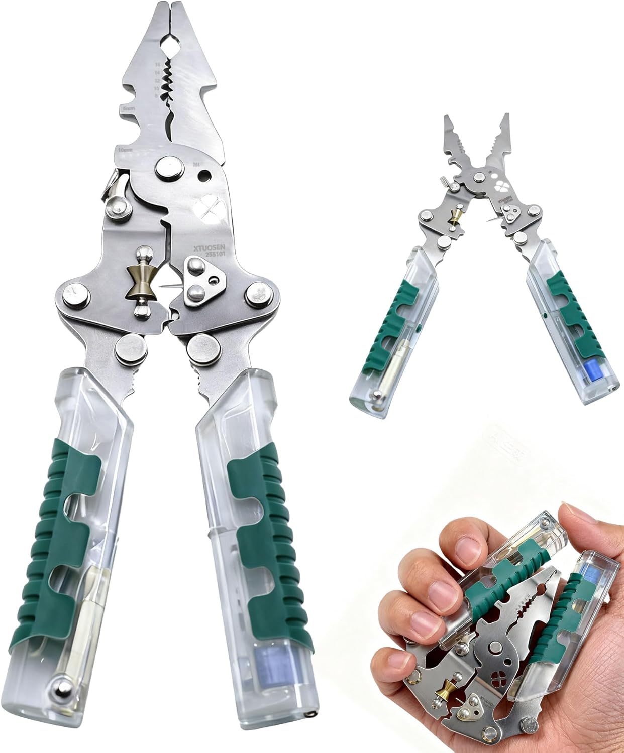 18-in-1 Foldable Wire Stripper, Multi-Function Wire Cutting, Stripping, Crimping and Pulling Tool with Voltage Detection for Electrical Repairs, Home Wiring and DIY Projects