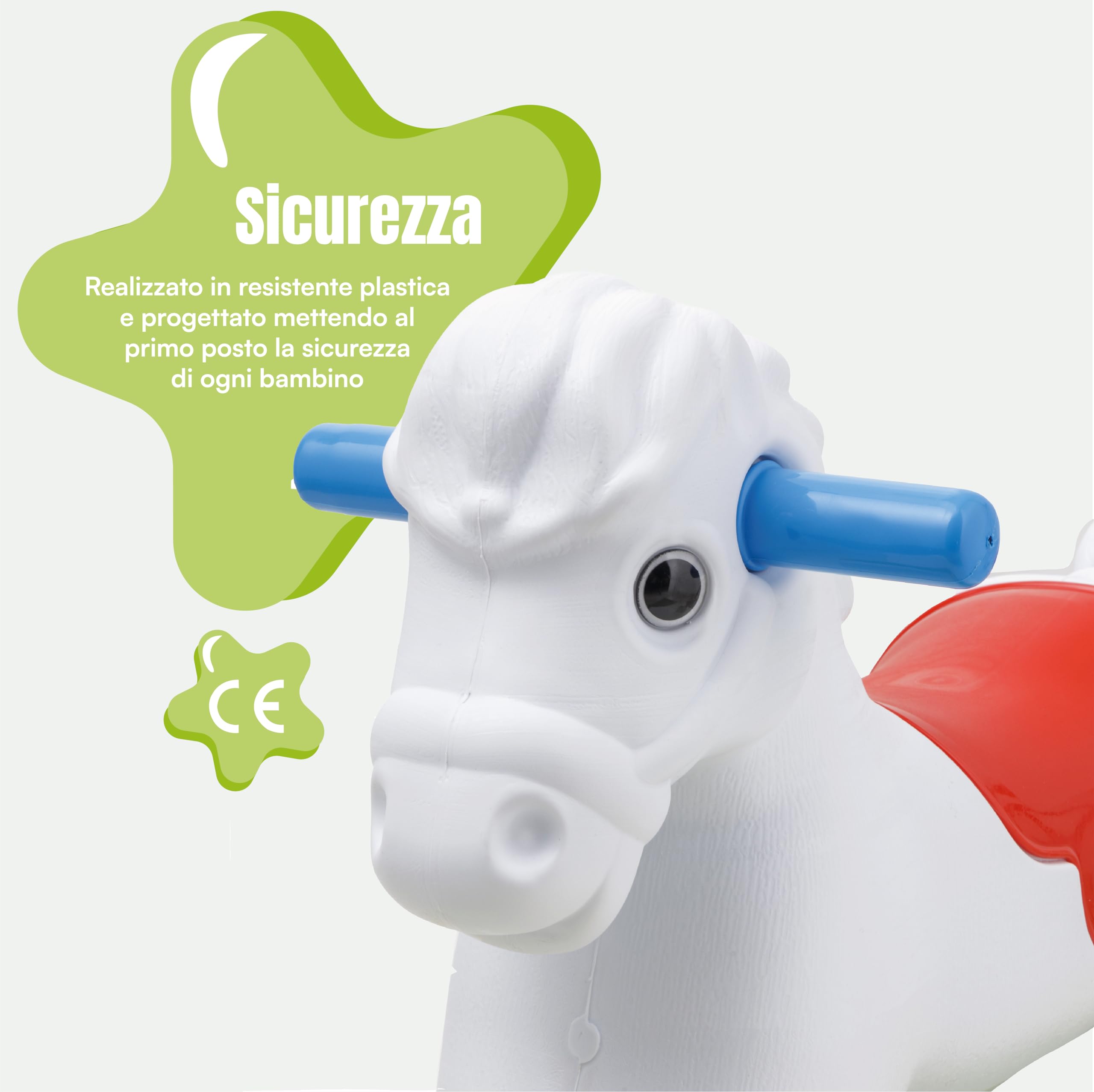 Baroni Toys Caballo balancín 2 en 1, Base balancín Desmontable, Caballo para Montar y con Ruedas, 2-5 años, 70x49x30 cm (Caballo Blanco)