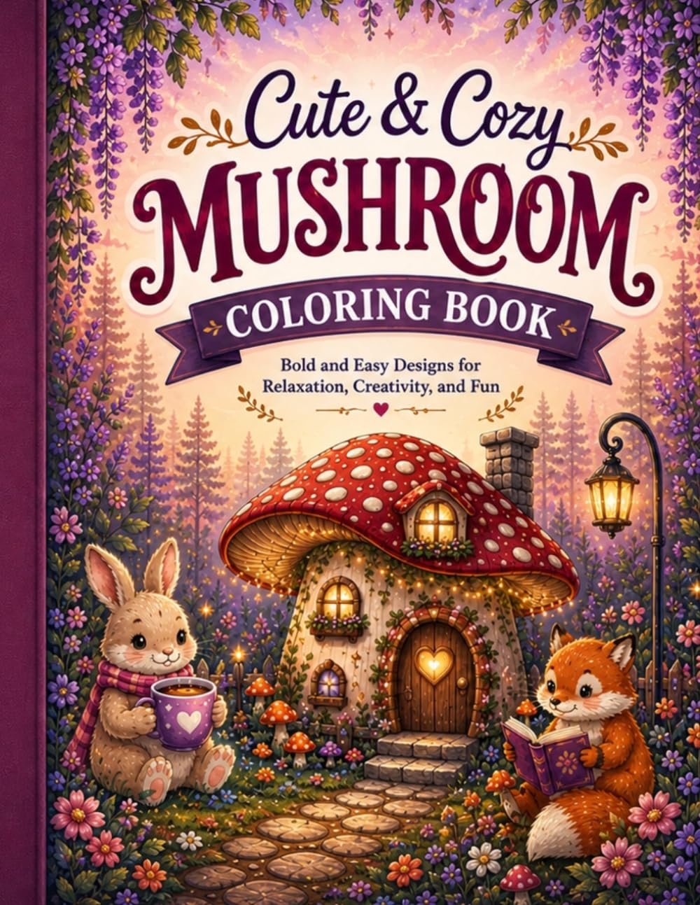 Cute & Cozy Mushroom Coloring Book: Bold and Easy Designs for Relaxation, Creativity, and Fun: 30 Cute & Easy Mushroom Designs with Cozy Cottages and Woodland Animals