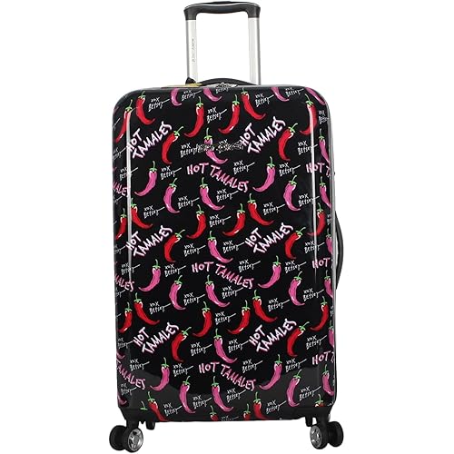 Betsey Johnson 26 Inch Checked Luggage Collection - Expandable Scratch Resistant (ABS + PC) Hardside Suitcase - Designer Lightweight Bag with 8-Rolling Spinner Wheels (TAMALE, 26in)