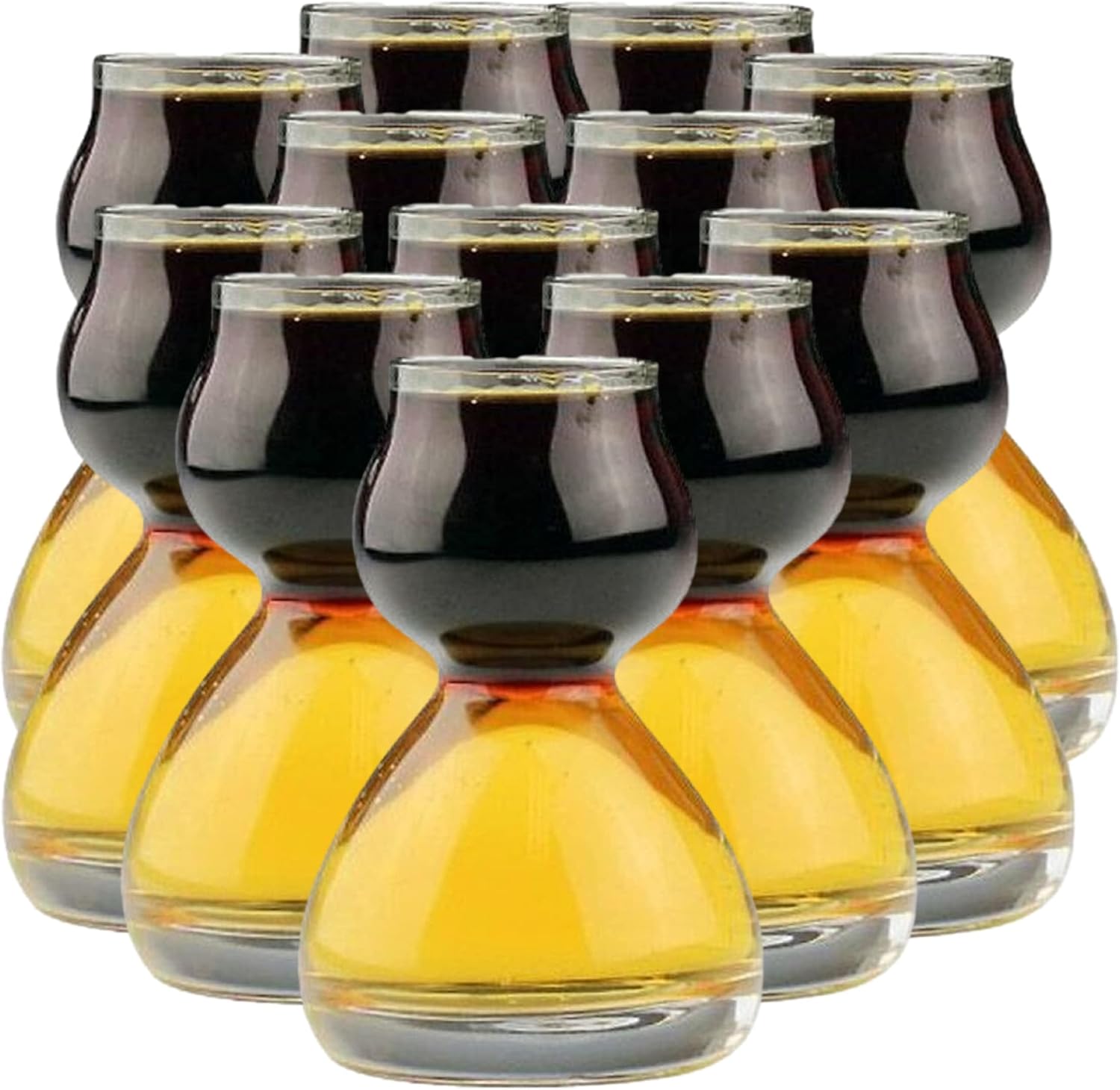 QUAFFER Double Bubble Layered PLASTIC Shot Glass – Clear Chaser Shot Glass Jigger for Smooth Tasty Shots – Fun Unique Split Shot Glasses Barware (Set of 12)
