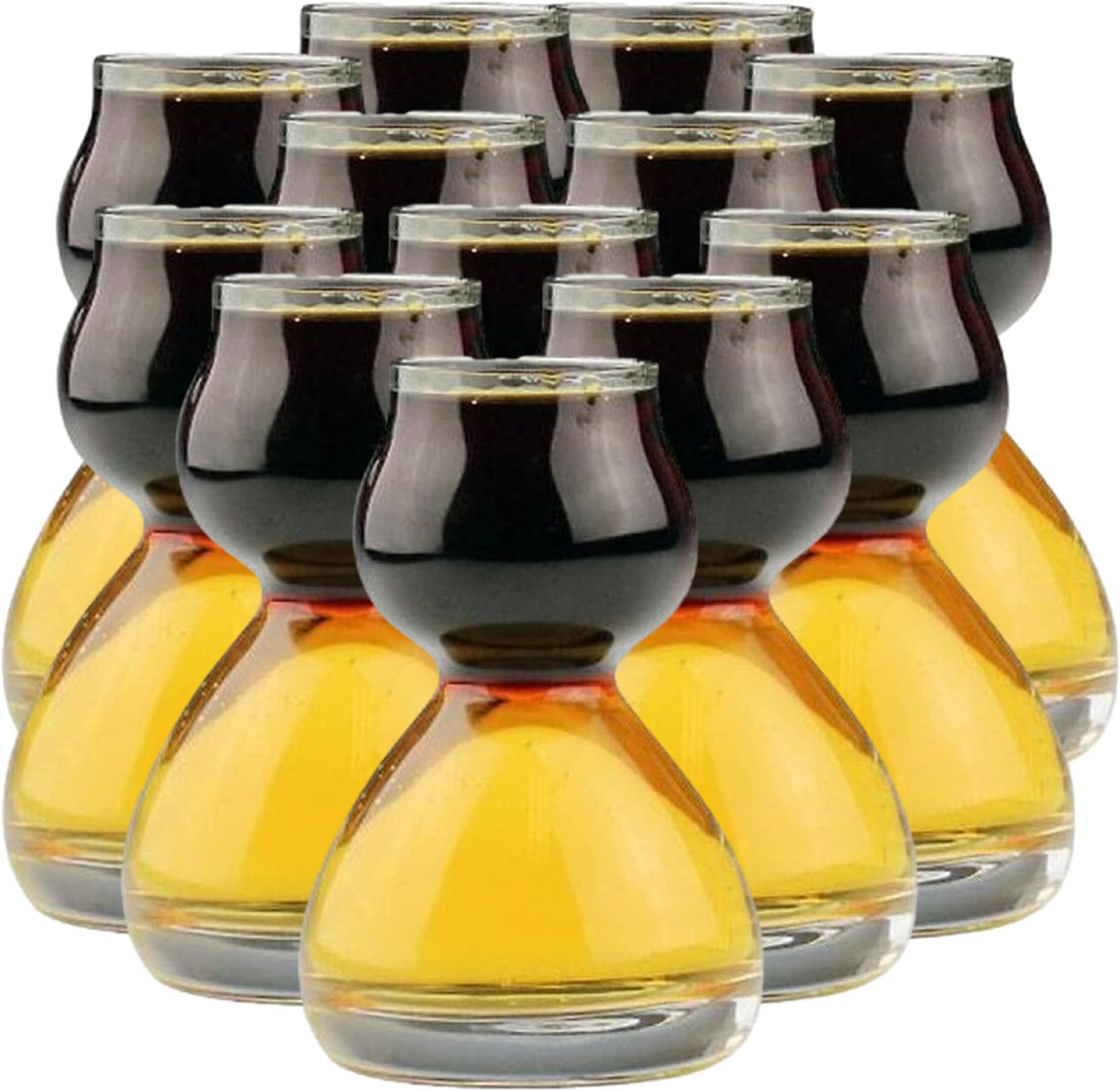 Double Bubble Layered PLASTIC Shot Glass – Clear Chaser Shot Glass Jigger for Smooth Tasty Shots – Fun Unique Split Shot Glasses Barware (Set of 12)