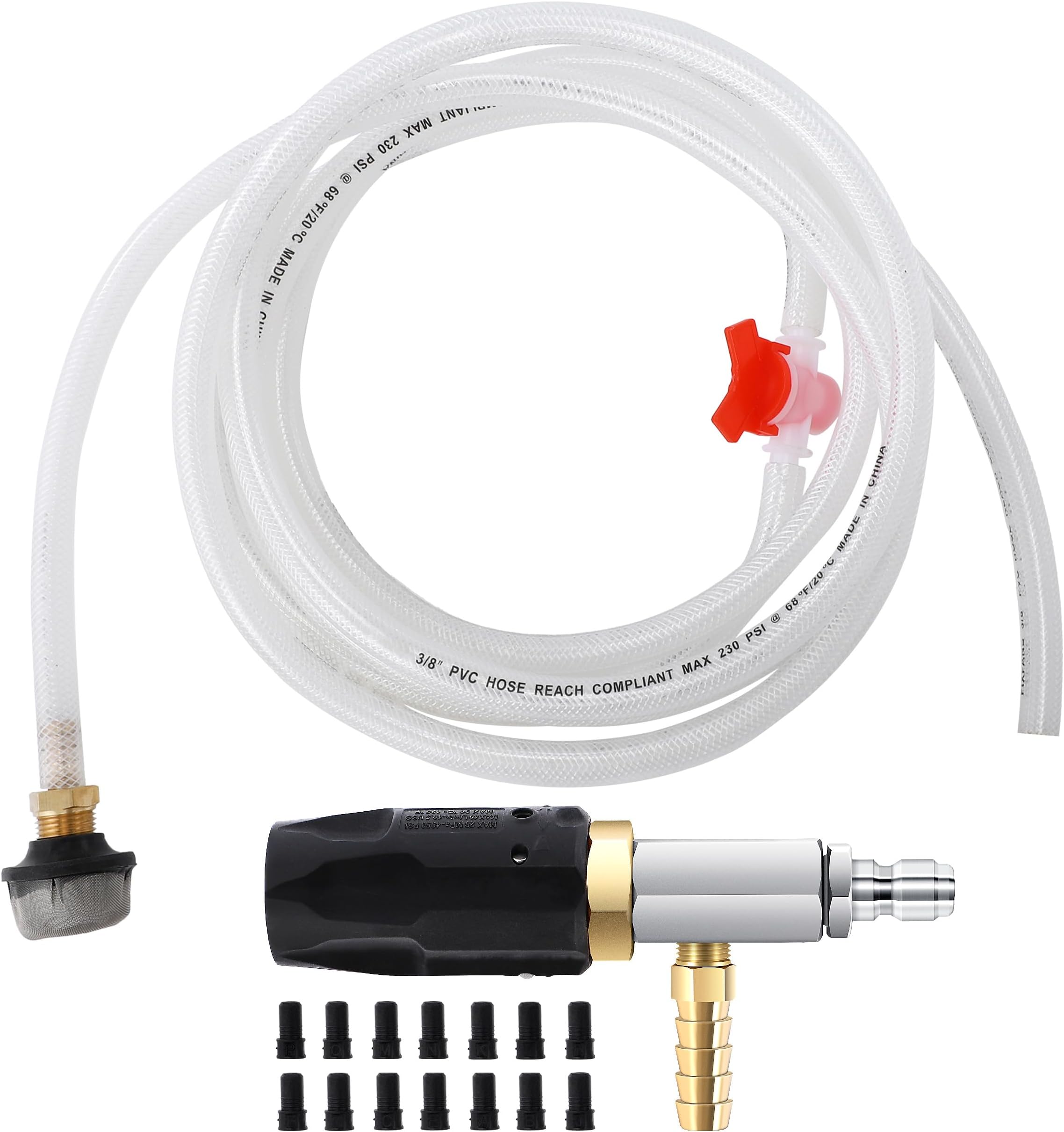 JOEJET Adjustable Chemical Injector Kit, Long Range Pressure Washer Nozzle, External Injection Soft Wash Nozzle with 15 FT Siphon Hose, 2-2.5 GPM