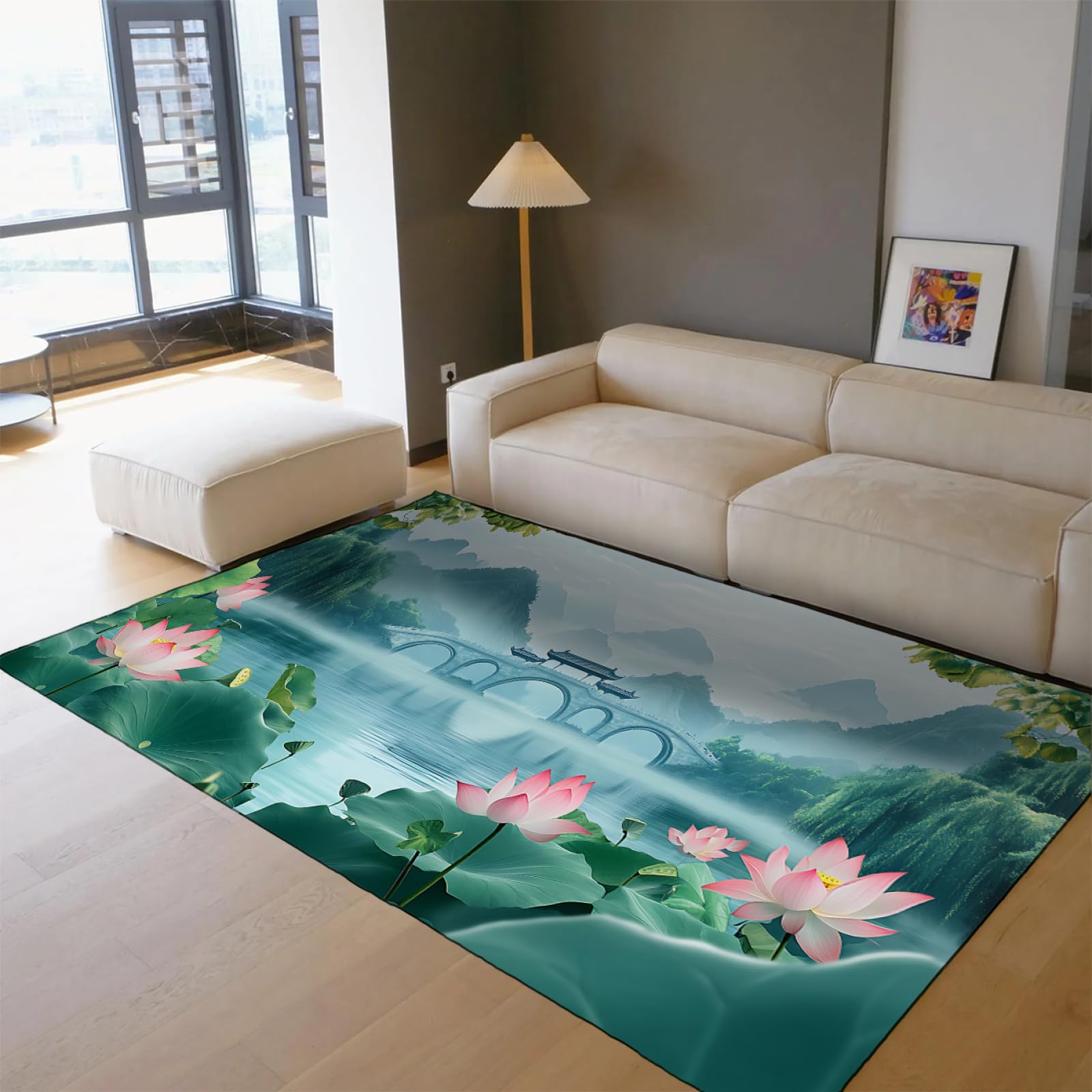 Dywaniki w stylu chińskim w stylu lotosu dywan w stylu orientalnym z antypoślizgowym wzorem do salonu sypialni biura gabinetu zmywalna mata wejściowa 160 x 230 cm