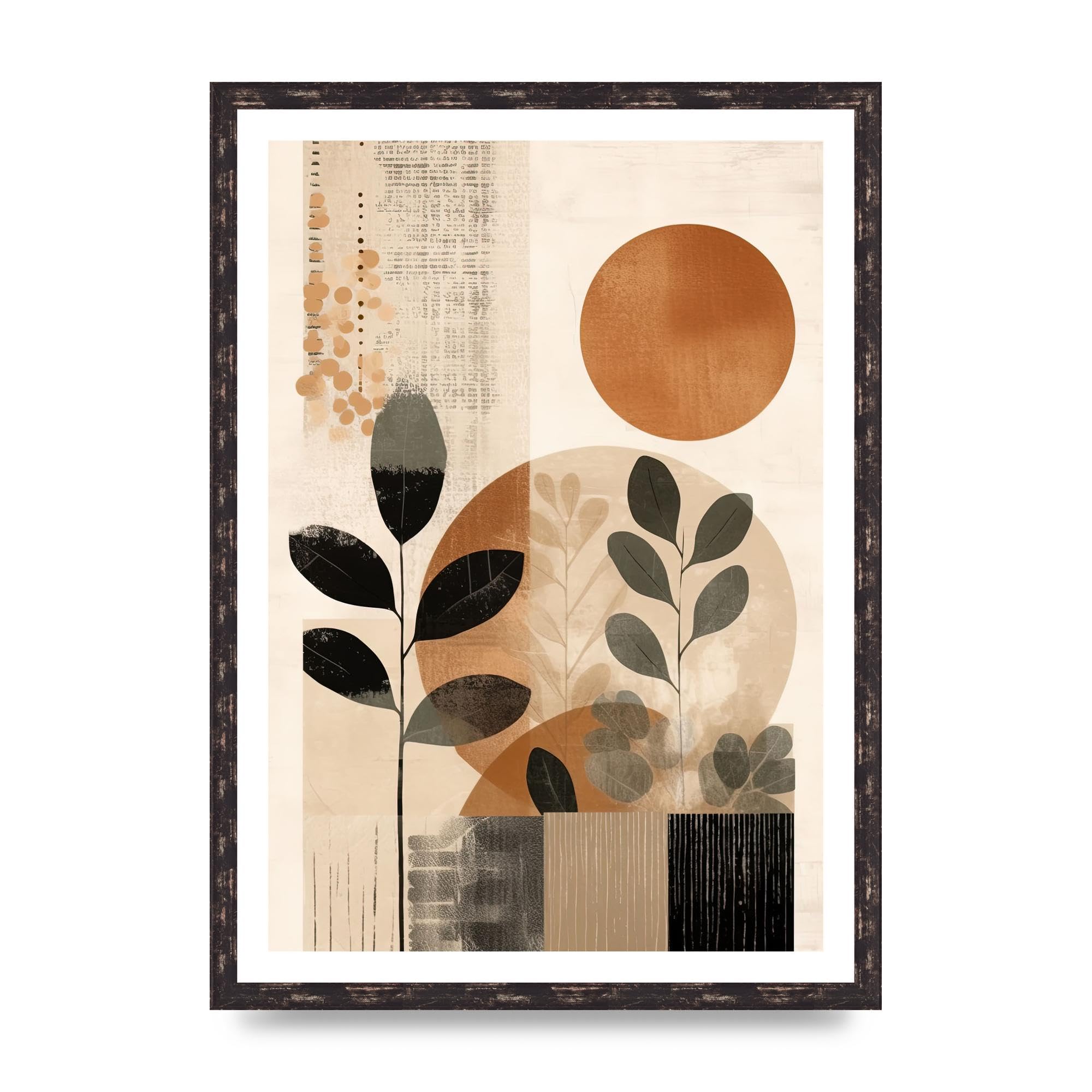 Lithobee - Abstract botanical art Home Wall Art Prints in Sizes A2, A3 & A4 Framed in a Stylish Quality Coloured Frame or Unframed - A2 Brown Distressed Frame
