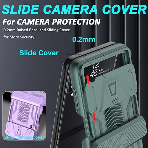 Miniatura 3 de Miimall Funda compatible con Samsung Z Flip 4 protección magnética de bisagra, diseño de forma militar con cubierta deslizante para la lente