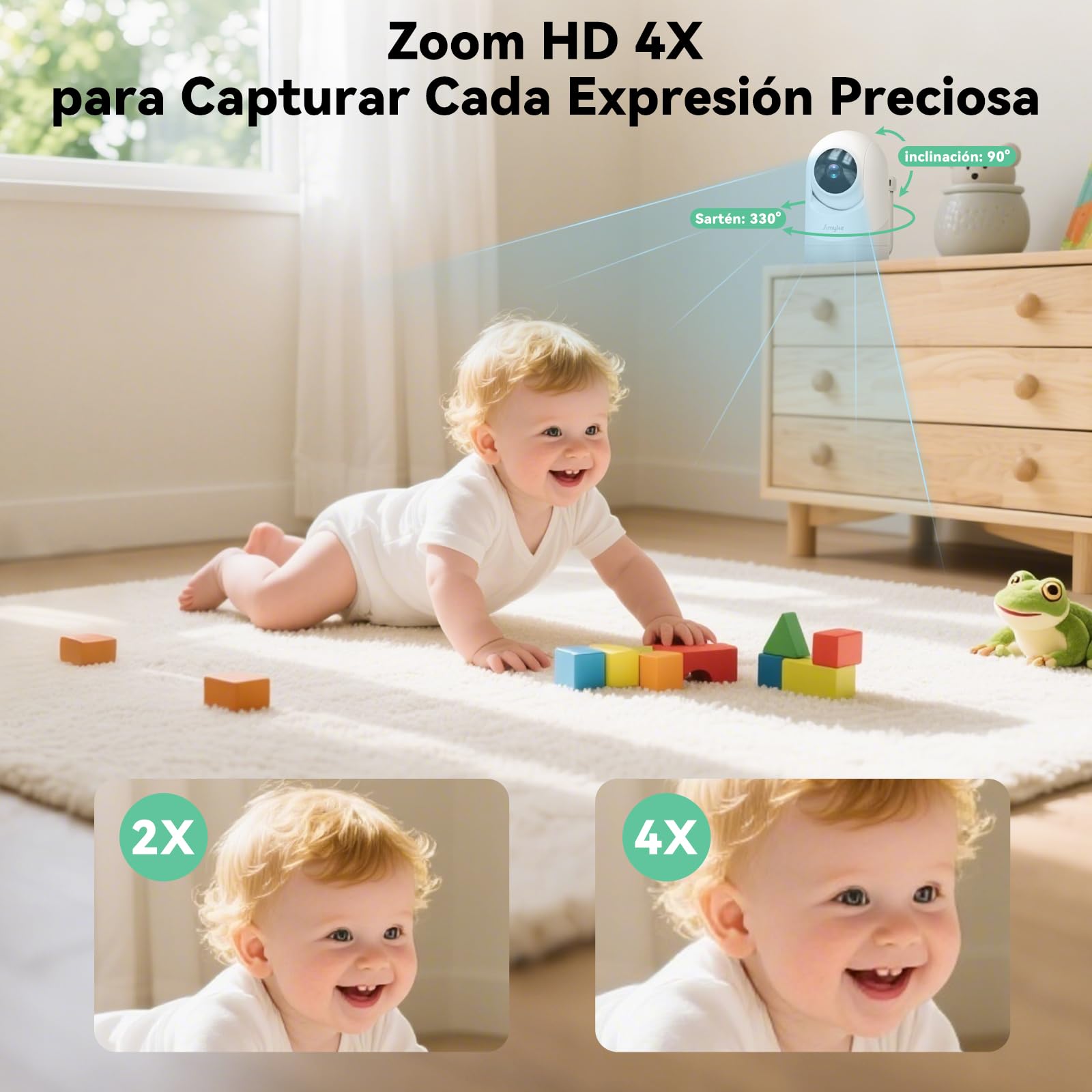 Simyke Monitor de video para bebé con cámara y audio, pantalla de 12,7 cm, 720P, sin wifi o modo de aplicación gratuita, Pan-Tilt-Zoom, canciones de cuna, recordatorio de alimentación, visión nocturna