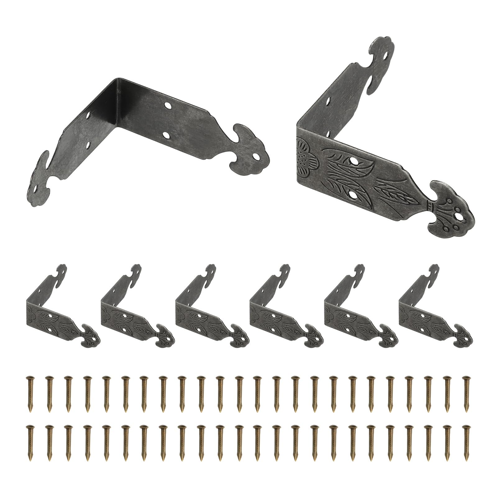 sourcing map 8 Pcs L Shaped Vintage Corner Protectors, 40 x 15 mm Decorative Guards, Protector Corner Braces with 48Pcs Nails for Cabinets Furniture Wooden Boxes, Black