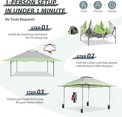 Miniatura 2 de EAGLE PEAK Carpa Desplegable de Patas Rectas de 13 x 13 pies, Toldo Instantáneo para Exteriores, Fácil Configuración de Una Sola Persona, Refugio