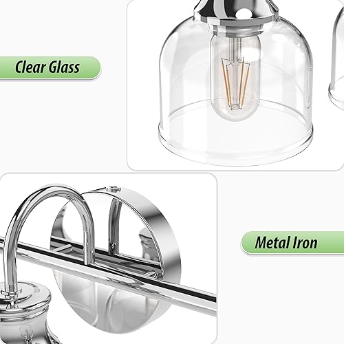 Miniatura 5 de Lámpara de tocador de baño de 3 luces, cromo tradicional clásico con vidrio transparente, accesorios de iluminación de baño sobre espejo