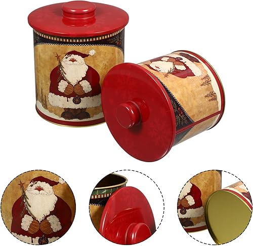 Miniatura 7 de BESTonZON Latas de galletas de Navidad, 2 cajas de dulces de Navidad, latas de metal para galletas con tapas, recipientes decorativos de