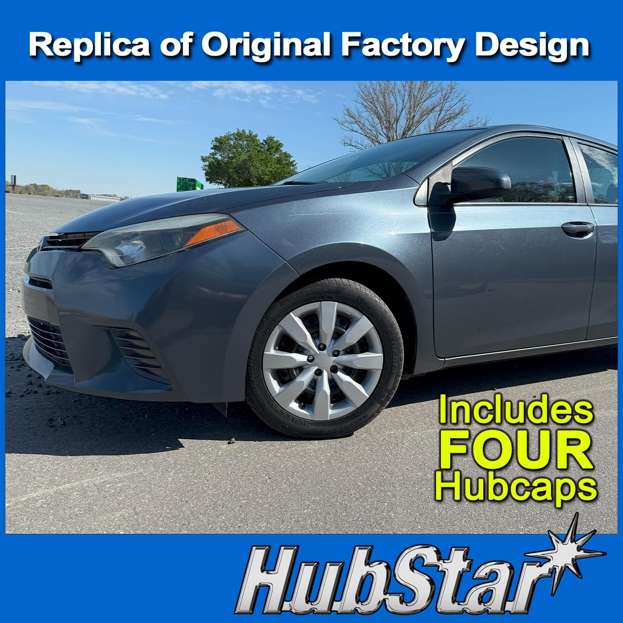 HubStar Replacement for Toyota Corolla 2014-2025 Hubcap, Premium Quality Sturdy 16-inch Silver Wheel Cover (4 Pieces)