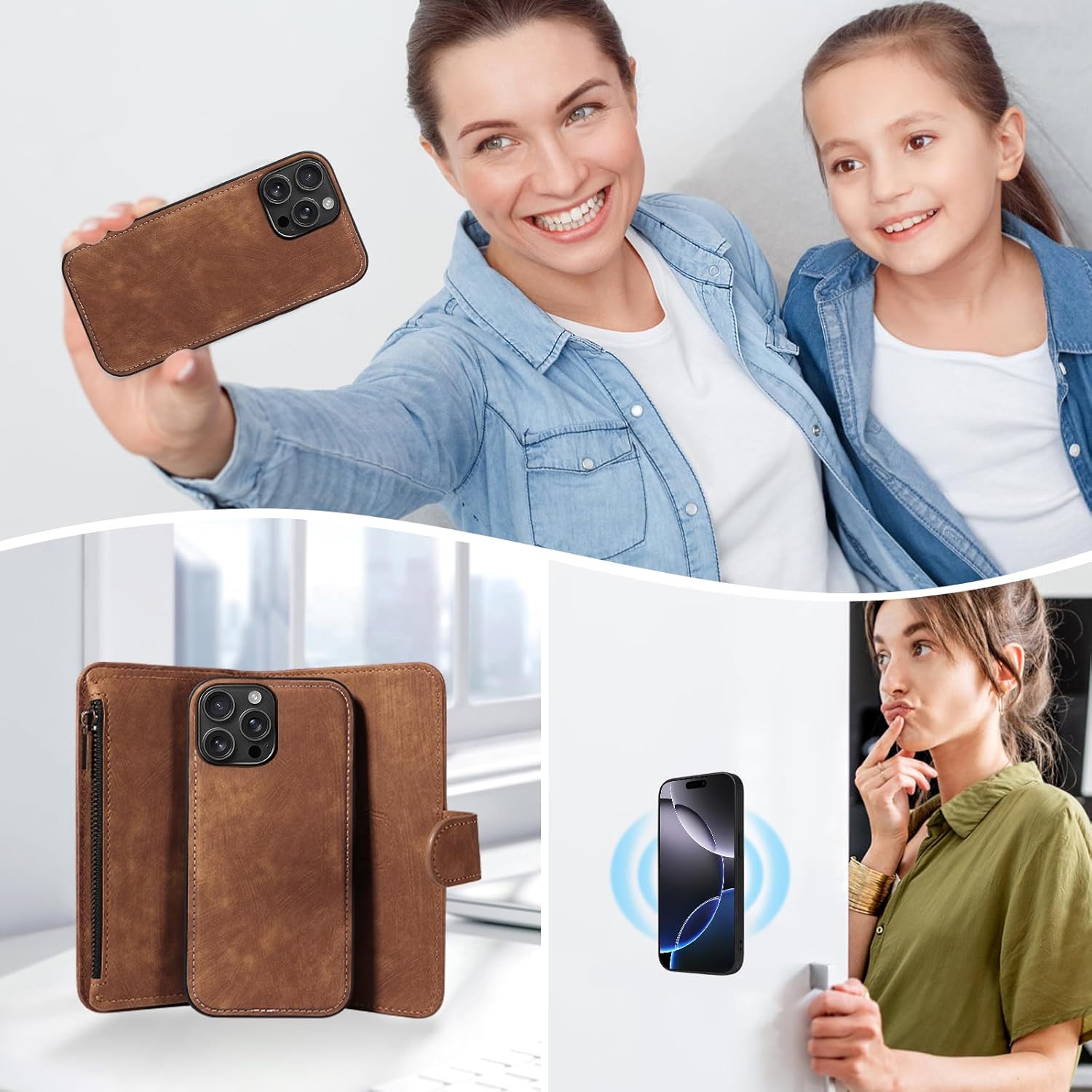Asuwish Phone Case for iPhone 16 Pro Max 6.9 inch Zipper Wallet Detachable Magnetic Cover with Tempered Glass Screen Protector Crossbody Lanyard Card Holder i Phone16 16Pro i16 ProMax 16ProMax Brown