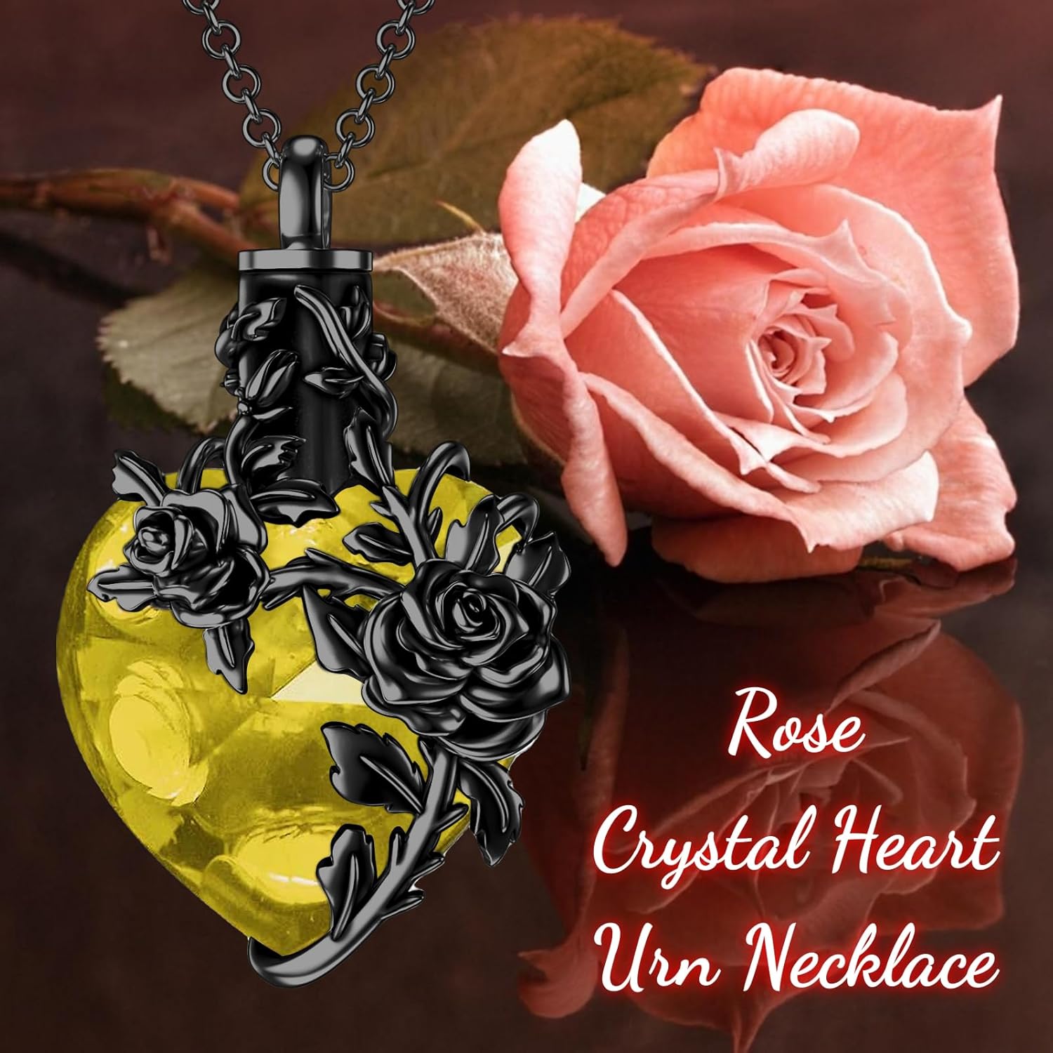 PELOVNY Rose Necklace 925 Sterling Silver Crystal Heart Urn Necklaces for Ashes Memorial Cremation Jewelry for Women Mom Grandma Wife Her - Image 2