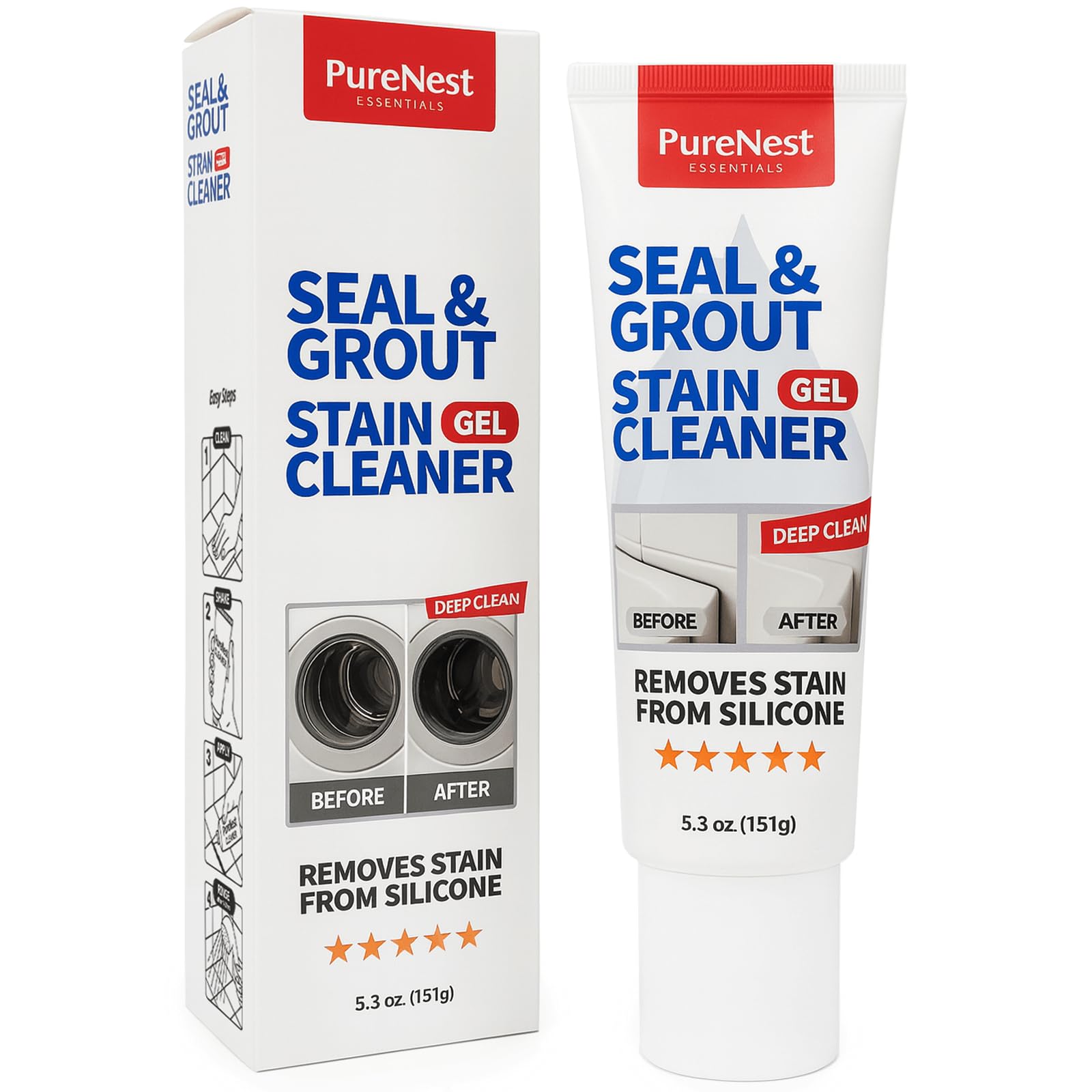 PureNest Super Easy Seal Stain Cleaner – No-Scrub Formula – Removes Stains from Seals, Sillicone Caulking, Shower Walls, Bathtubs, Refrigerator Gasket
