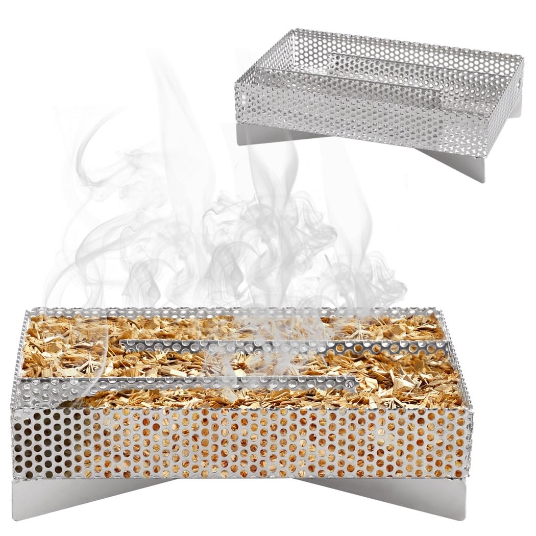 Bandeja para ahumar, acero inoxidable, 20,3 x 12,7 cm, antideslizante, resistente al calor, para carne, pescado, queso, ahumador de pellets