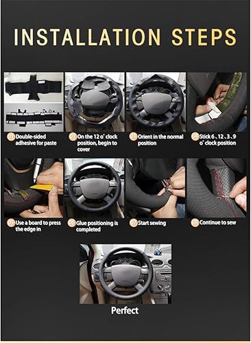 Miniatura 5 de WANGXI Hand-Stitched Car Steering Wheel Cover Wrap Accessories, for SsangYong Korando 2011-2014,Microfiber Leather Protector