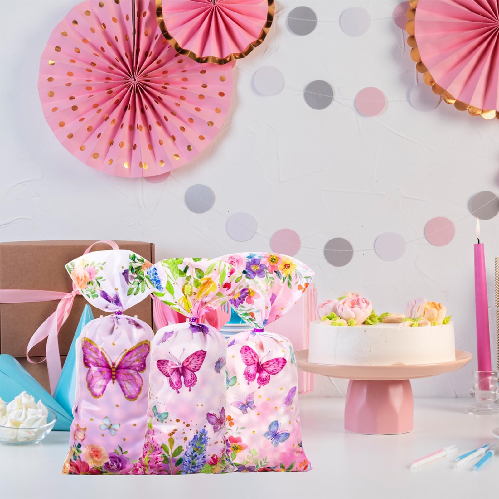 50 Stück Schmetterlings-Geschenktüten Aus Zellophan – Rosa-lila, 25,4 X 16,5 Cm | Für Geburtstag, Hochzeit, Party