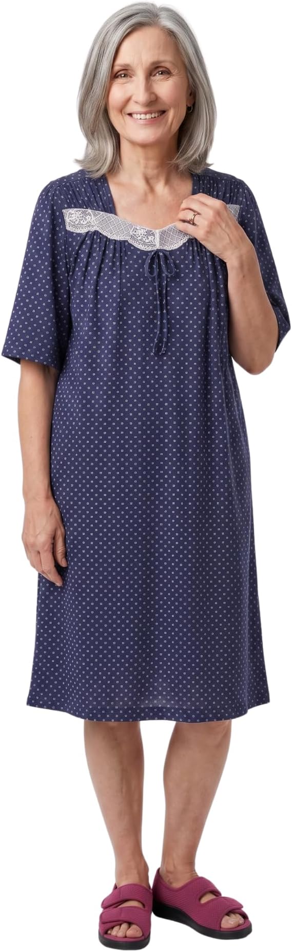 Silverts Women’s Adaptive Clothing Open Back Nightgown with Pockets, Assisted Dressing Gown for Elderly, Nursing Home Care