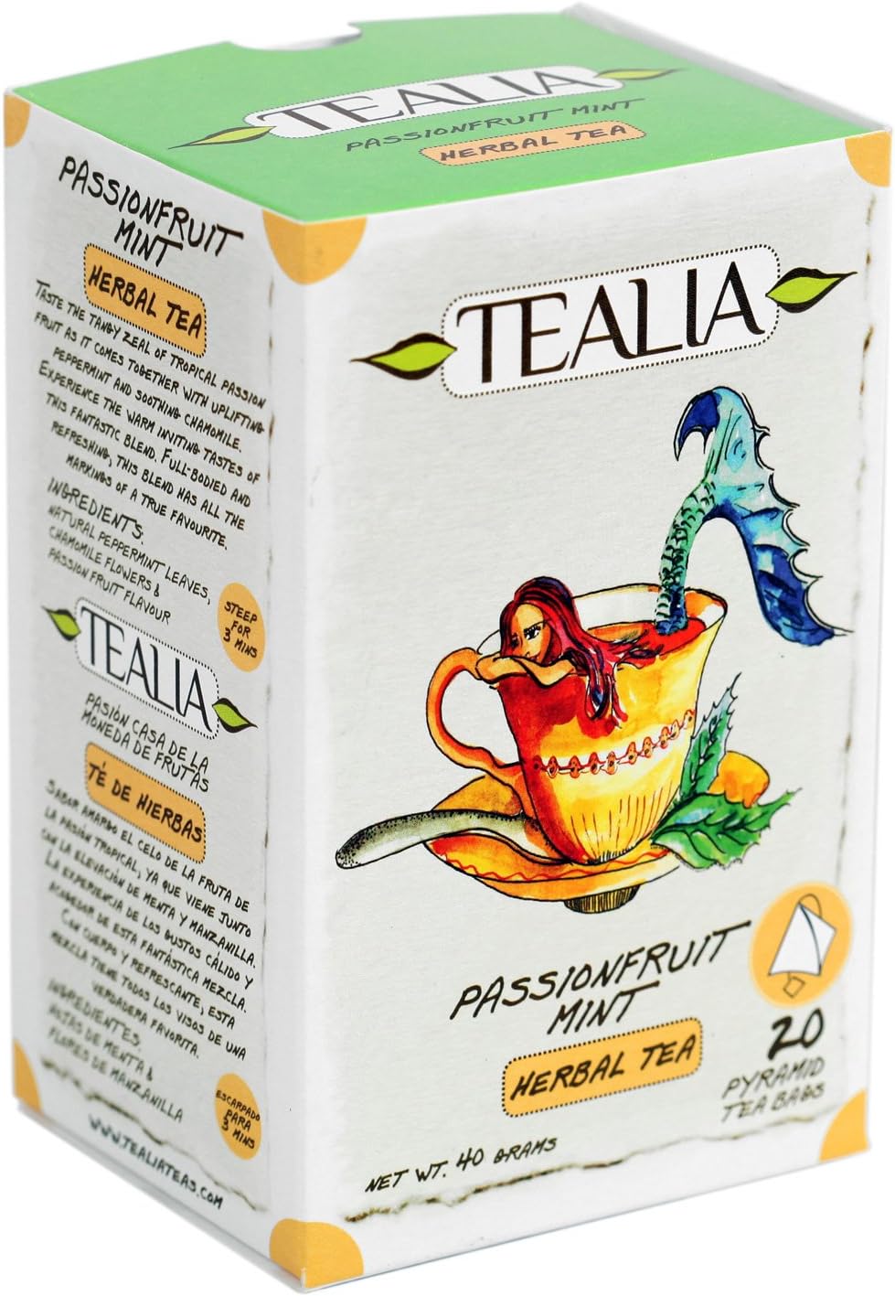 Tealia Passionfruit Mint 20 x 2g Pyramid Tea Bags
