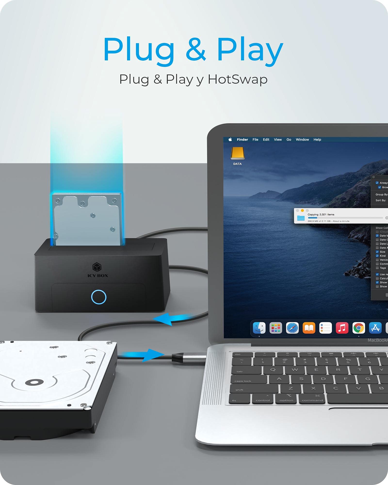Icy Box Estación de Acoplamiento para Discos Duros y SSD USB 3.0, SATA 2,5" y 3,5", Negro