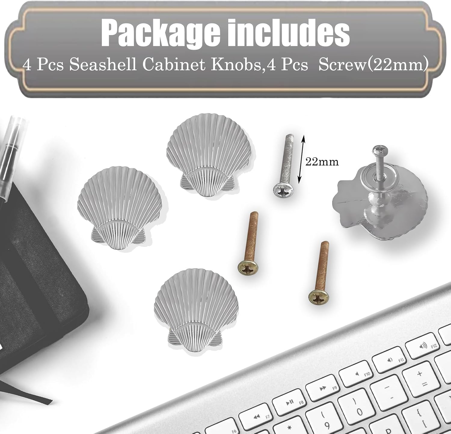 4 Pack Sea Shell Drawer Pulls Silver - Unique Vintage Dresser Handles for Cabinets & Drawers, Decorative Kitchen Cabinet Pulls, Cabinet Hardware Knobs, Easy Install with Screws image 3