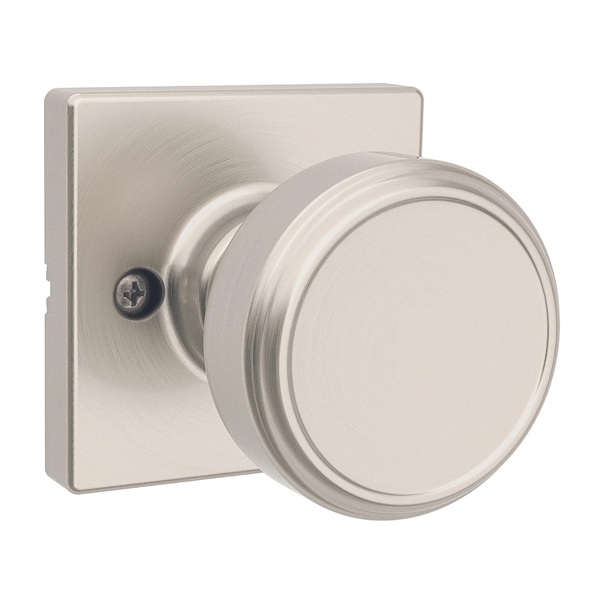 Kwikset Maven Dummy Door Knob, Single Sided Handle for Closets, French Double Doors, and Pantry, Satin Nickel Non-Turning Square Interior Push/Pull Door Knob, with Microban Protection