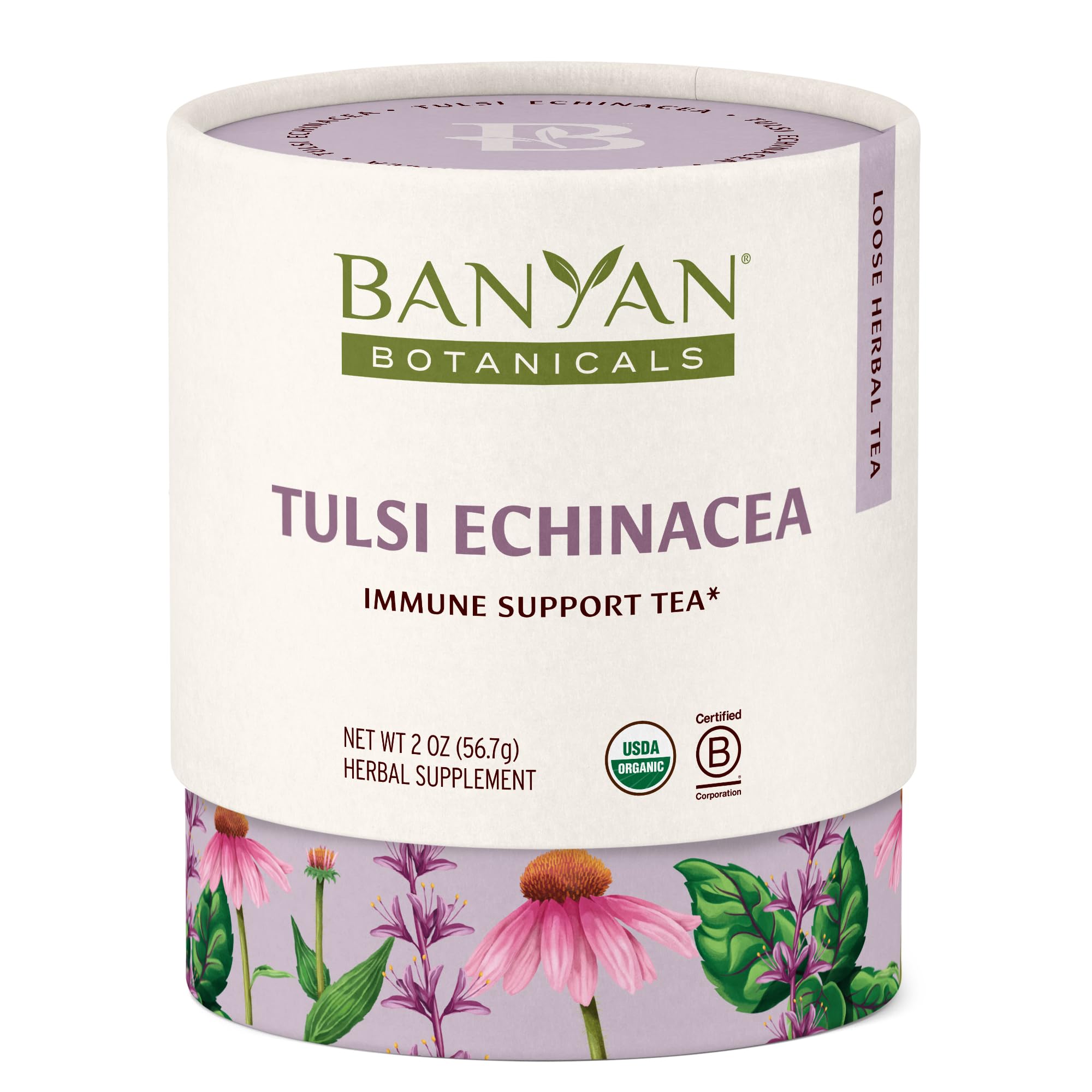 Banyan Botanicals Tulsi Echinacea Tea – Organic Immune Support with Turmeric & Rosehip – Caffeine Free Tea for Healthy Immune Function* – 2 oz. – Non-GMO Sustainably Sourced Herbal Loose Leaf