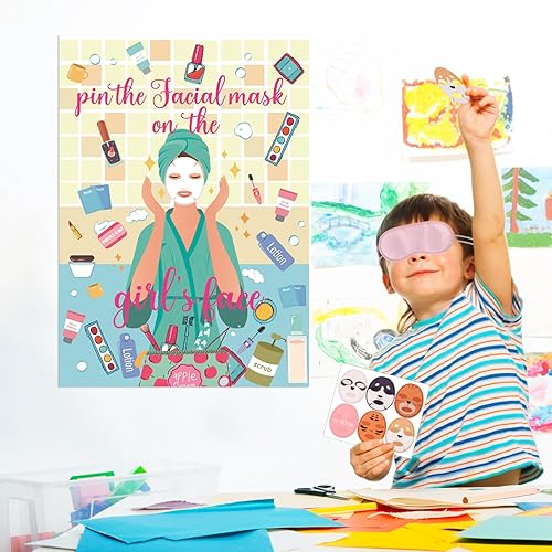 Miniatura 6 de 38 piezas de juegos de fiesta de spa, pin la máscara facial en la cara de la niña con 36 calcomanías para fiestas de spa para niños y con los ojos