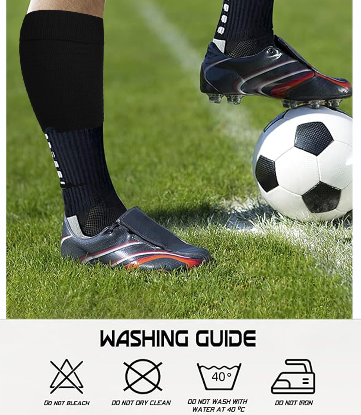 1 juego de calcetines de agarre de fútbol, mangas de espinilleras para fútbol y baloncesto para hombres y mujeres, color negro/blanco, talla única