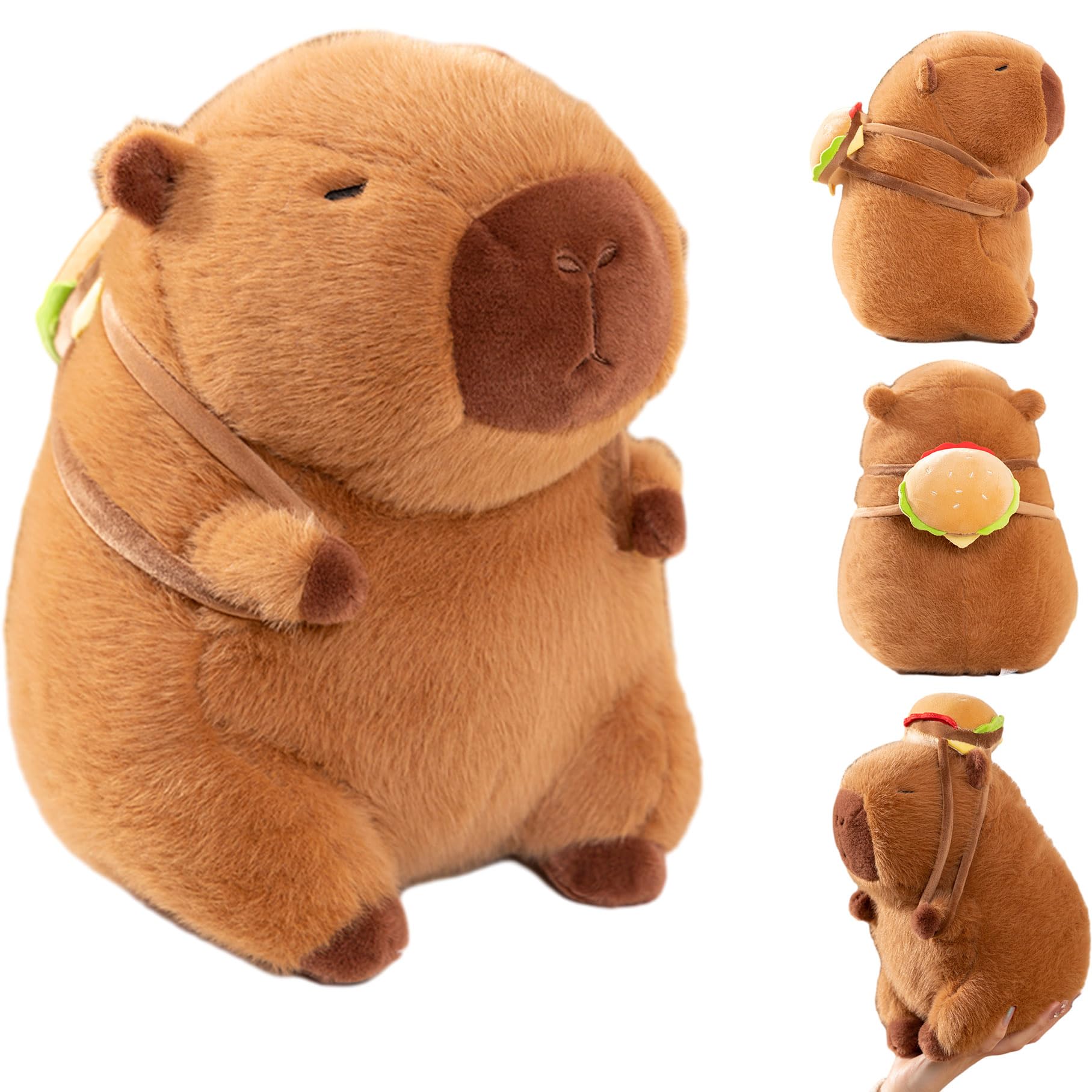 COSGOO Soft Capybara Stuffed Animals Capybara Plush Toys Plushies with Hamburger Backpack Cuddly Rodents Doll Gift for Kids and Lovers