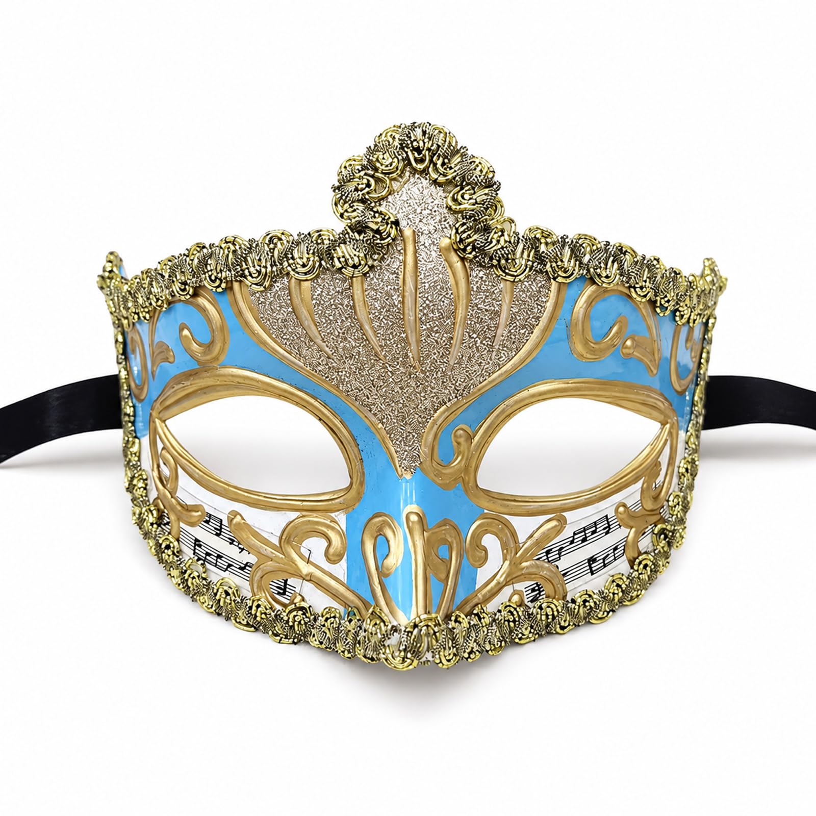 Half-Face Venetian Masquerade Mask, Blue & Gold Sequin Trim, Adult