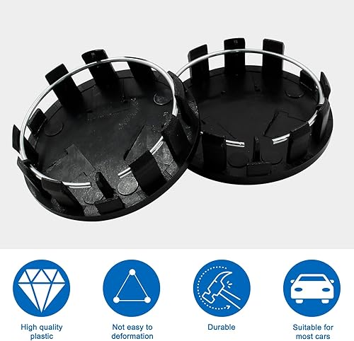Miniatura 3 de 4 tapas centrales de rueda de 2.126 in2.13 pulgadas, mini tapas centrales de neumático para automóvil (negro)