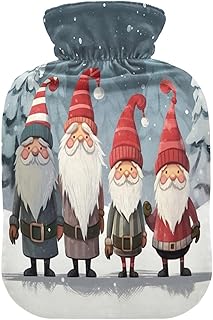 Wajiw Hot Water Bottle with Cover 2L Warm Water Bottle for Hot and Cold Compress Hot and Cold Therapies,Hand Feet Warmer,Christmas Gnomes