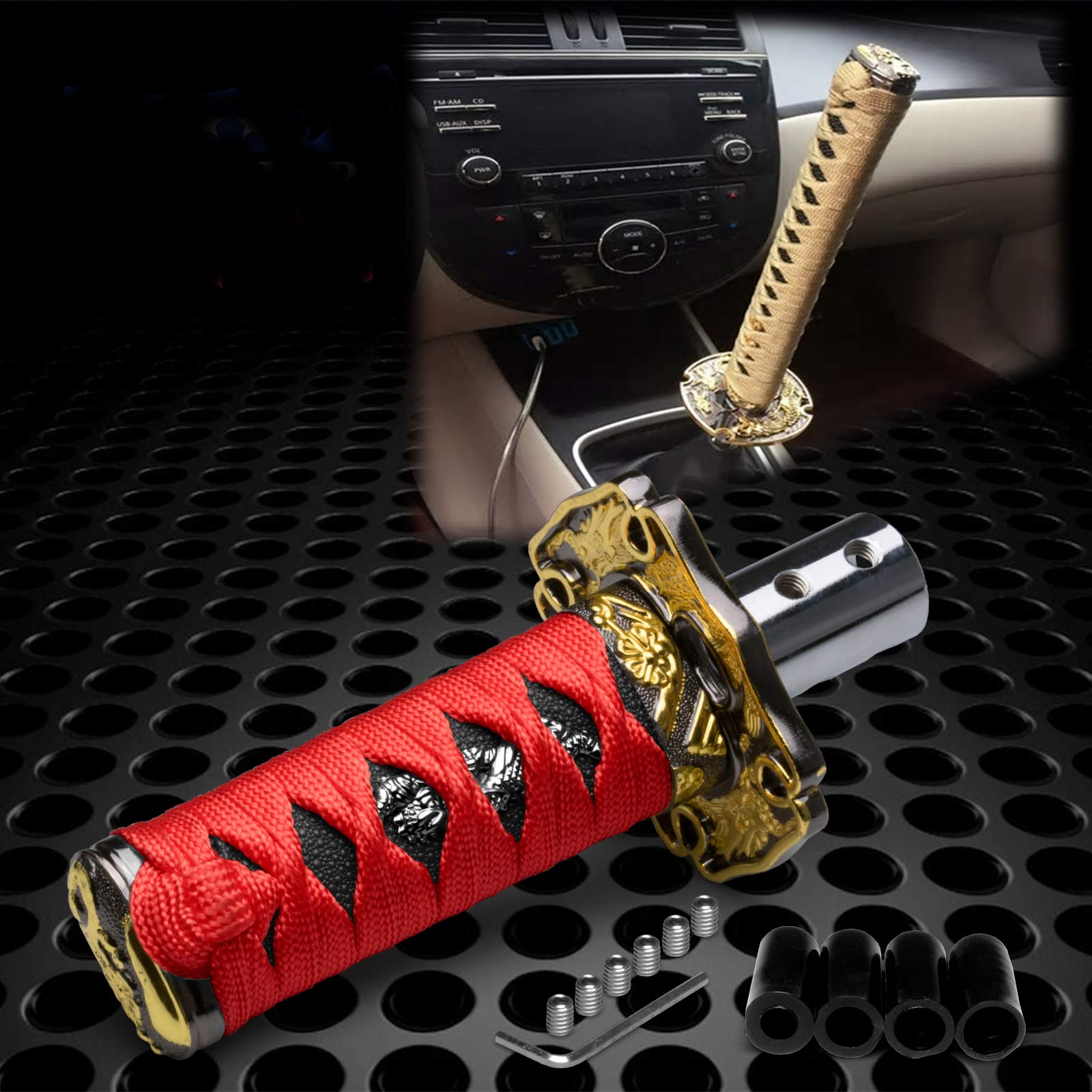 JDMBESTBOY Samurai Sword Red Black Shift Knob Shifter Alloy Katana Adapters Universal 10cm