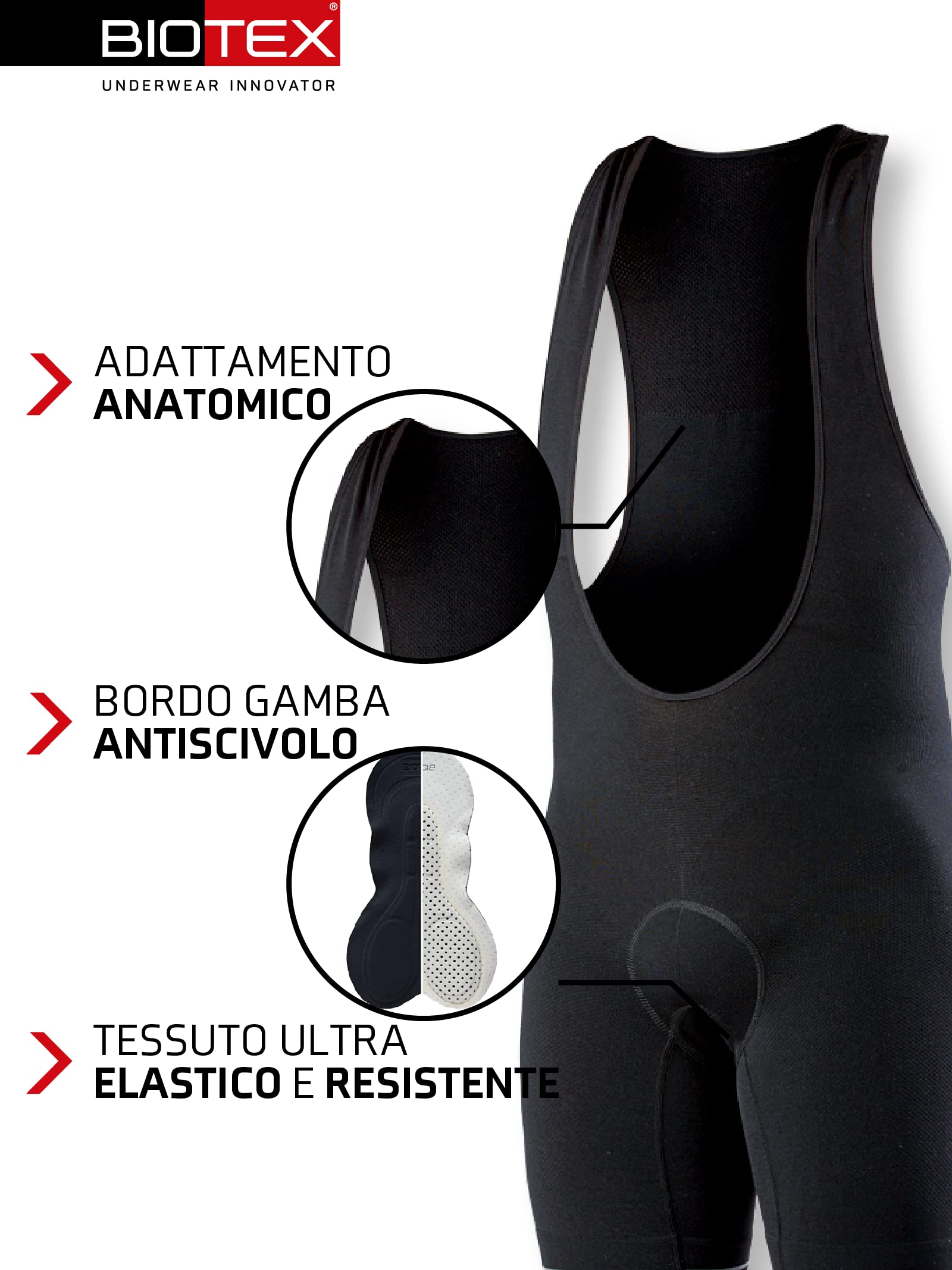 BIOTEX Salopette Ultra in Cordura con Fondello Integrato Unisex per Ciclismo e Mountain Bike, Intimo Tecnico Sportivo