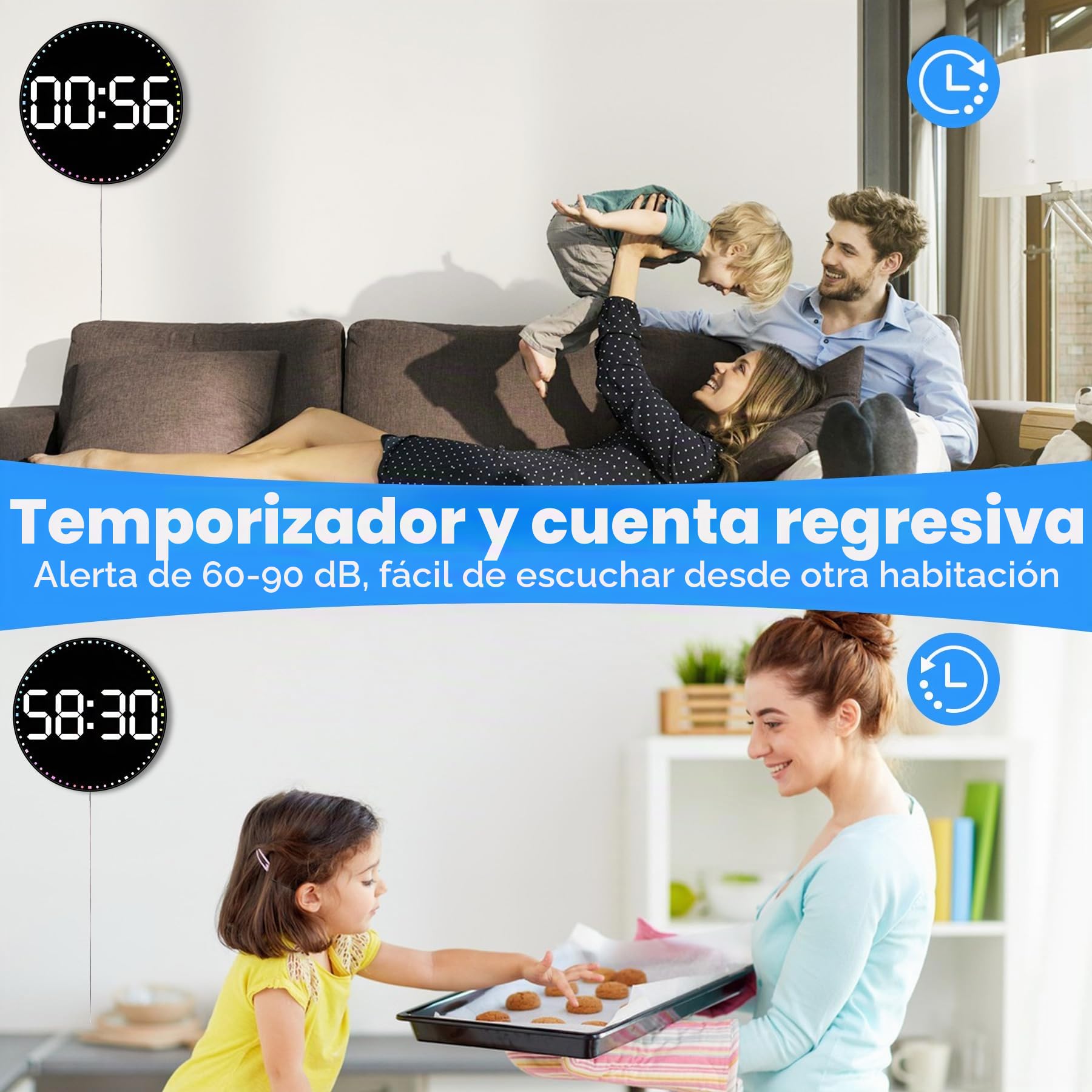 Sukeen Reloj de Pared Digital de 25 cm, Reloj Despertador Digital de Pared Grande, Reloj de Pared con Control Remoto con Fecha/Temp/Temporizador/Cuenta Regresiva/2 Alarmas/Festival, Reloj LED para