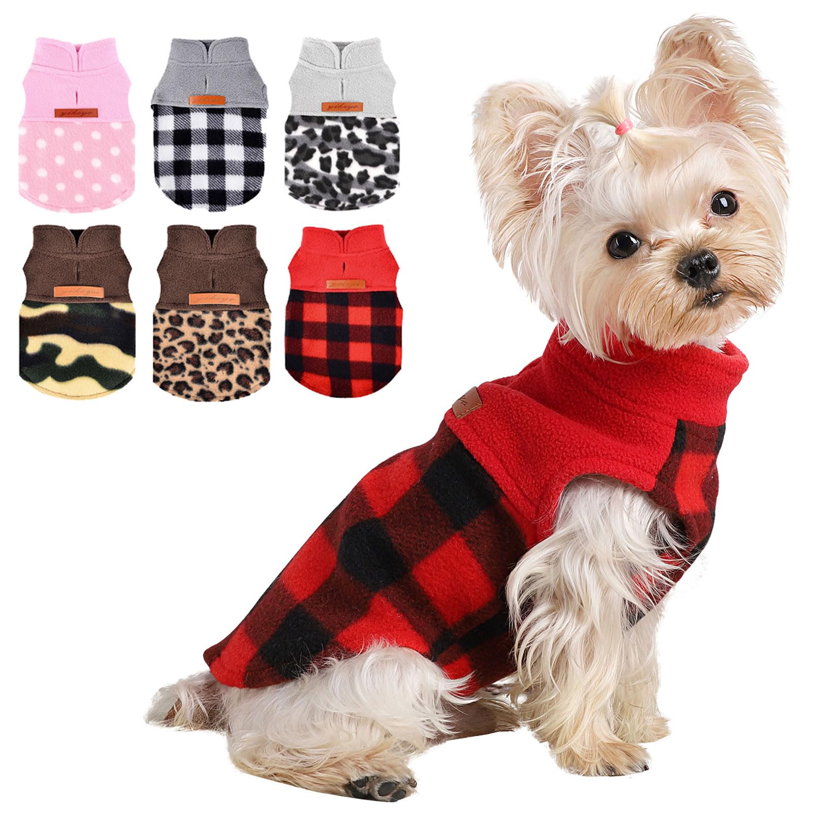 Dog Happy New Year Sweaters for Small Dogs Boy Girl, Plaid Puppy Sweater Fleece Dog Clothes Vest, Stretchy XSmall Doggie Sweater Pet Clothes,