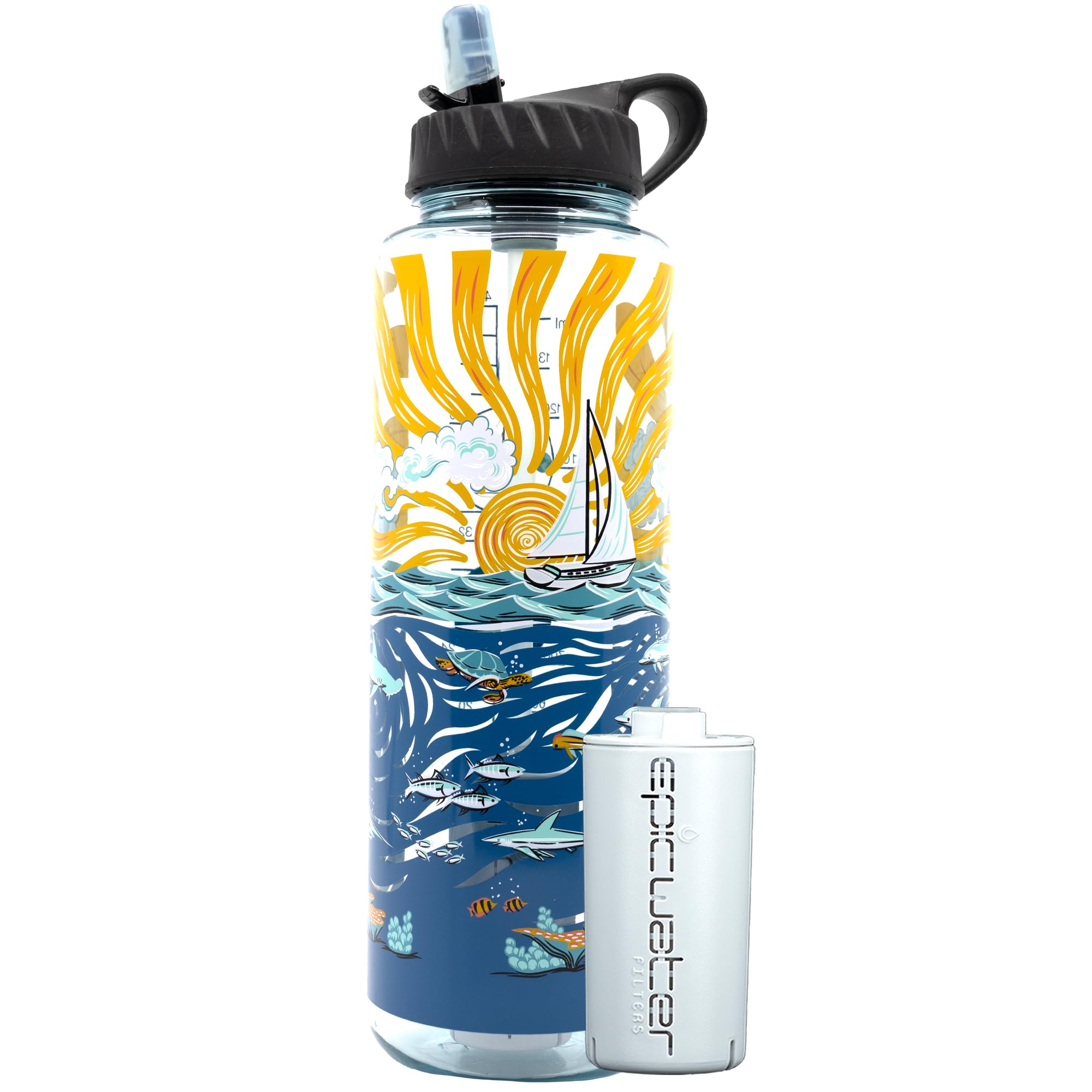 Epic Water FiltersNalgene OG Water Bottle with Filter, USA Made, BPA Free, Removes 99.99% Tap Water Contaminants, Forever Chemicals, Sailing One Life Art, 48 oz