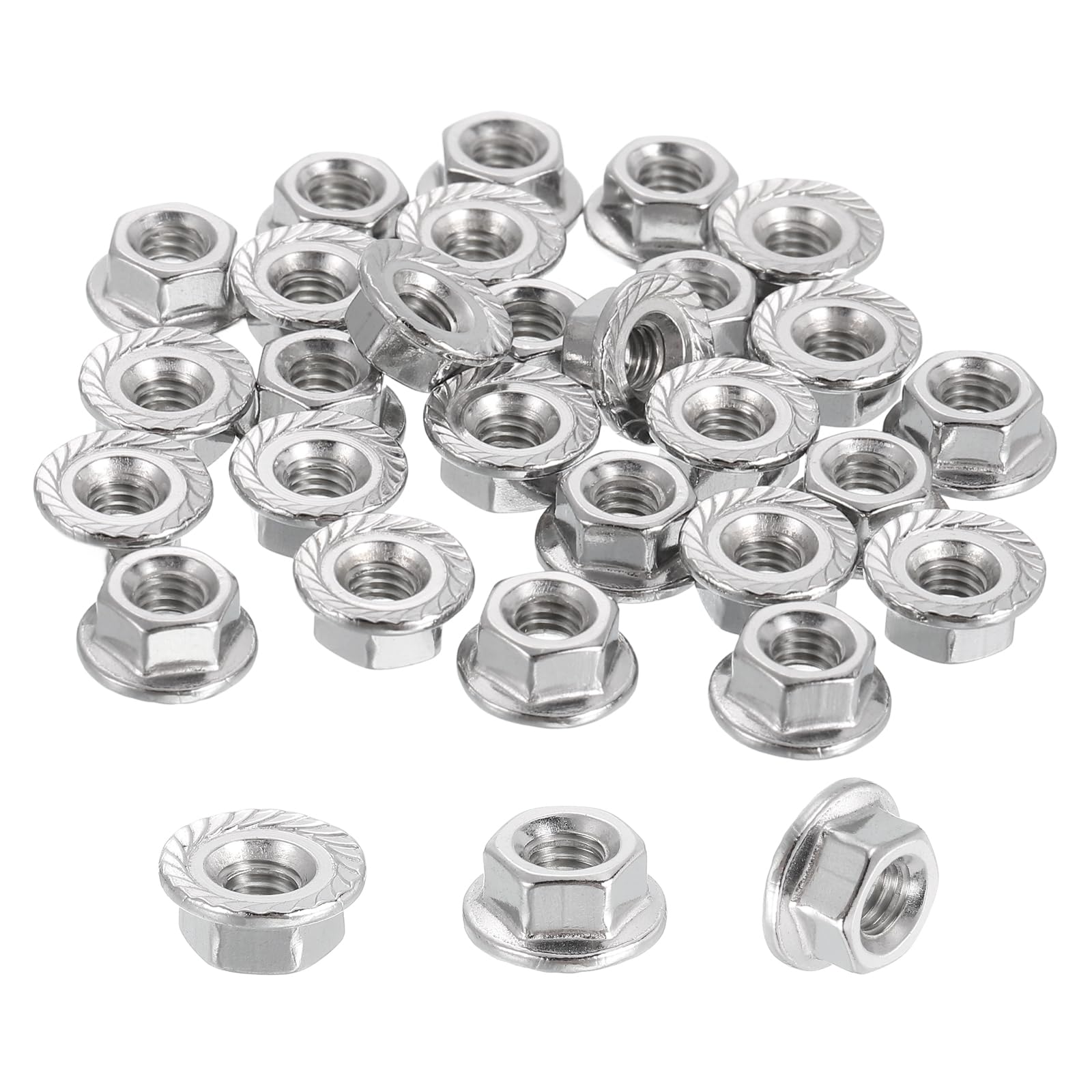 sourcing map 50 Pcs M4x0.7mm Serrated Flange Hex Lock Nuts, 316 Stainless Steel Hexagon Flange Metric Locknuts Fasteners, Bright Finish for Furniture, Machine, DIY