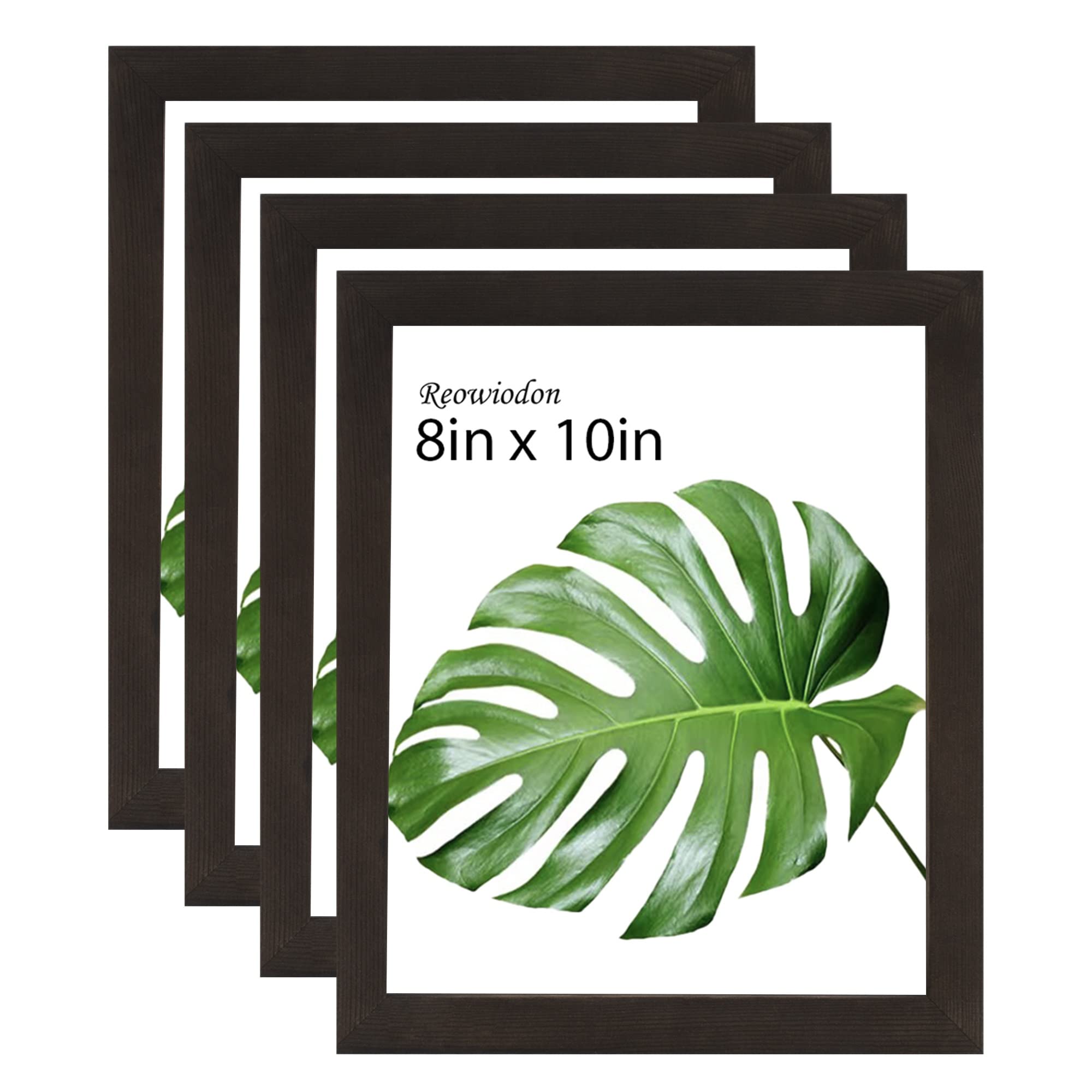 Wood Picture Frames Set of 4, Black 8x10 Picture Frame With Mat, Poster Display Photo Frame Sets For Wall Tabletop, Modern Gallery Farmhouse Rustic Solid Natural Wood Picture Frame Bulk