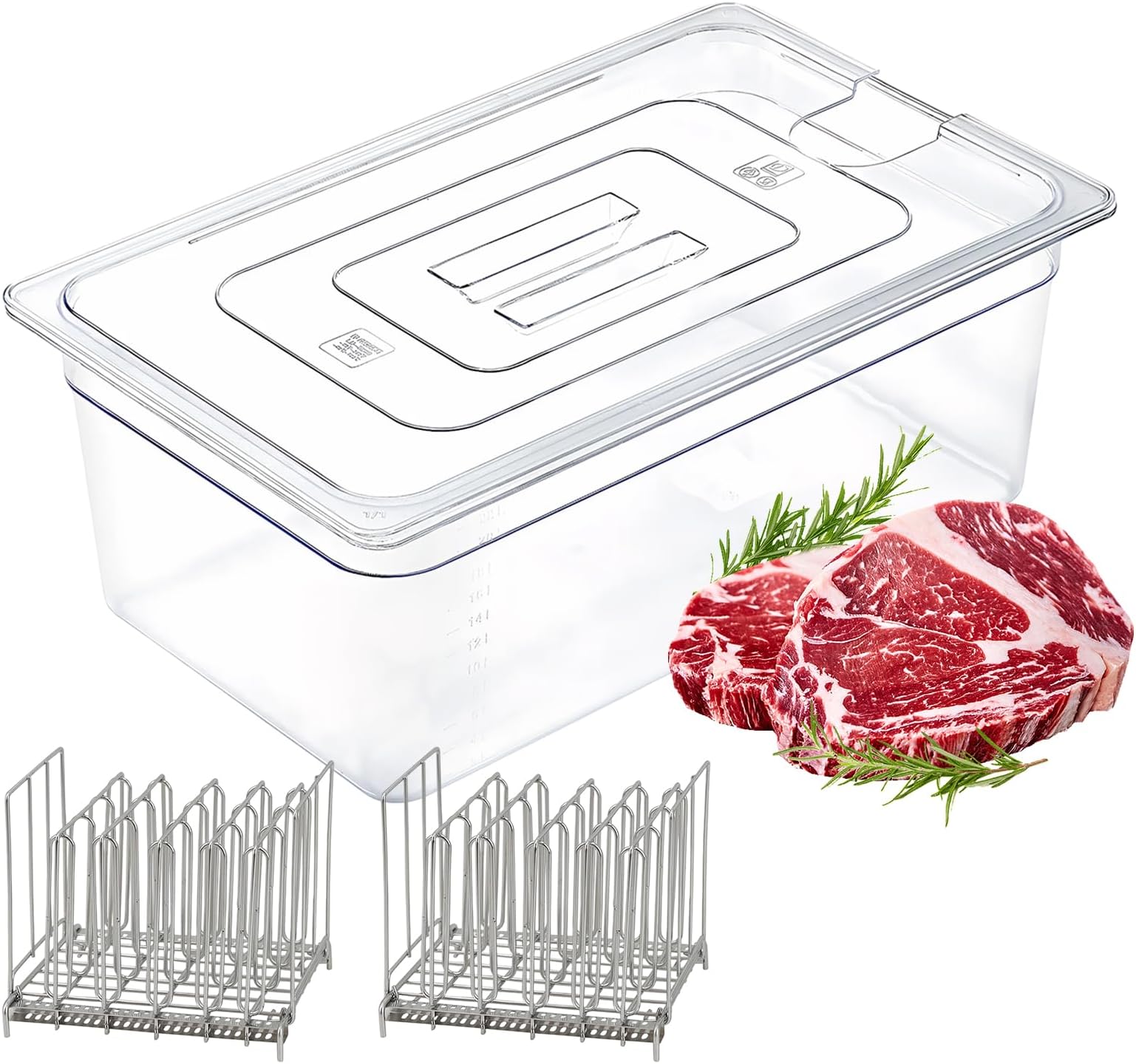 Sous Vide Container 26L with Lid & Stainless Steel Sous Vide Rack Detachable Dividers Separator Compatible with Anova, Anova Nano, Joule, Instant Pot, Sous Vide Cookers (25L)